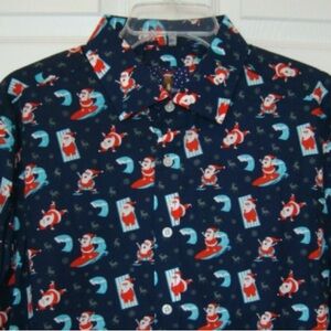 Santa Print Men's Casual Shirt - Blue